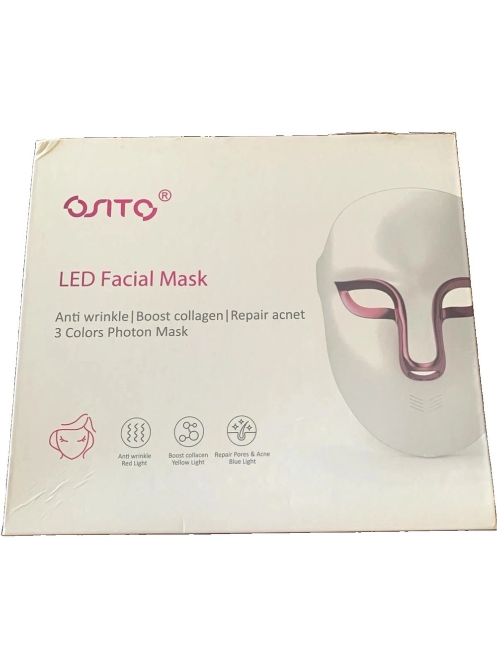 OSITO AST-805 LED Facial Mask 3 Color Beauty Skincare Remote Base Open Box